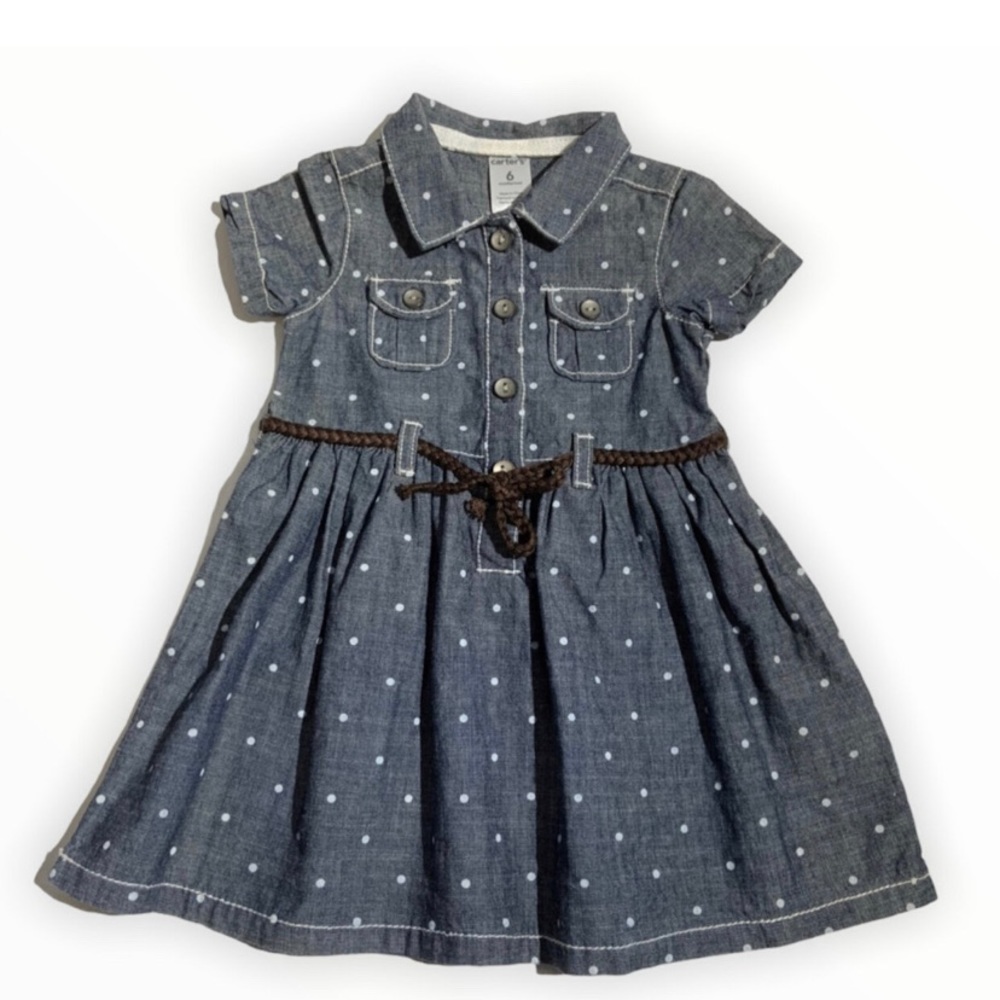 Carter’s Chambray Belted Polkadot Dress (6 mos)